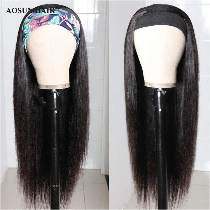 Brazilian Hair Straight Headband Wigs Glueless None Lace Machine Made Wig