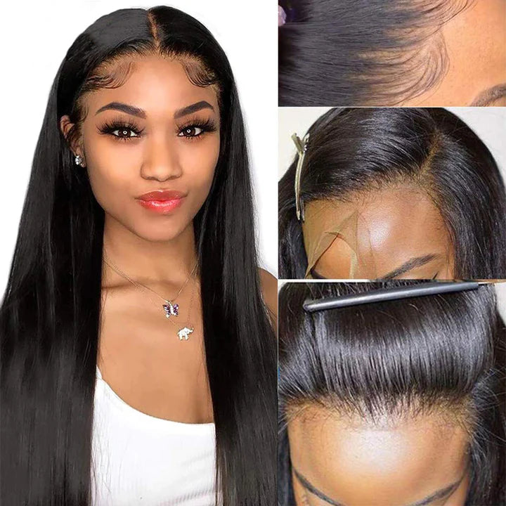 Cacaolux Hair Transparent Lace Front Wigs Human Hair 180% Density Pre Plucked with Baby Hair Peruvian Straight 13x4 Lace Frontal Wig Natural Color