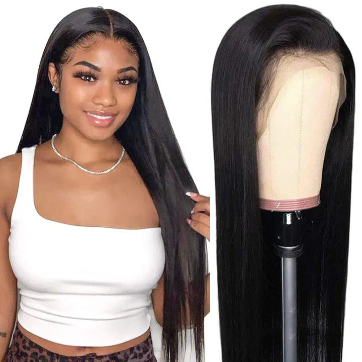 baby hair peruvian straight 13x4 lace frontal wig natural color