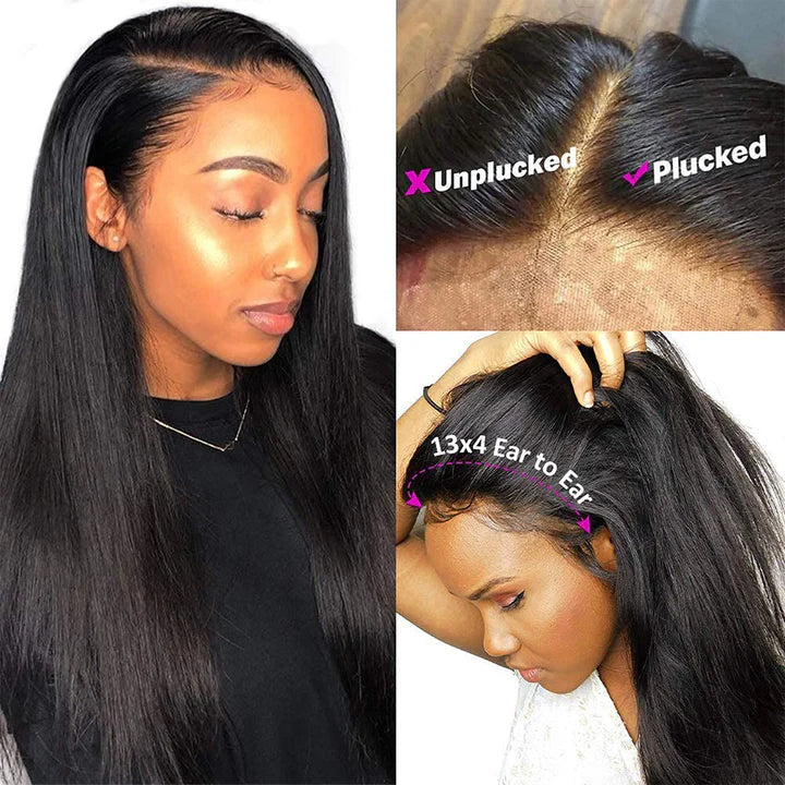 Cacaolux Hair Transparent Lace Front Wigs Human Hair 180% Density Pre Plucked with Baby Hair Peruvian Straight 13x4 Lace Frontal Wig Natural Color