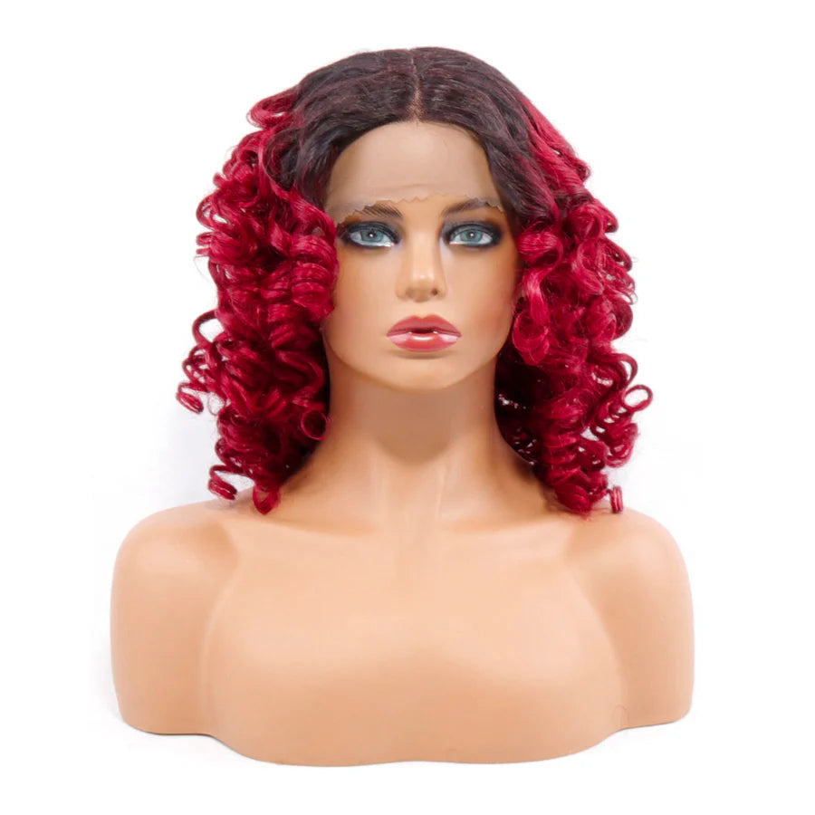 13x5x1 T-Part Lace Wig Romance Bouncy Curly Wig 1B/99J Color Human Hair Wig With 200% Density