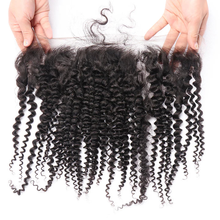 Brazilian Human Hair Ear To Ear 13x4 Kinky Curly Lace Frontal Free Part Pre Plucked Jerry Curly Closure with Baby Hair