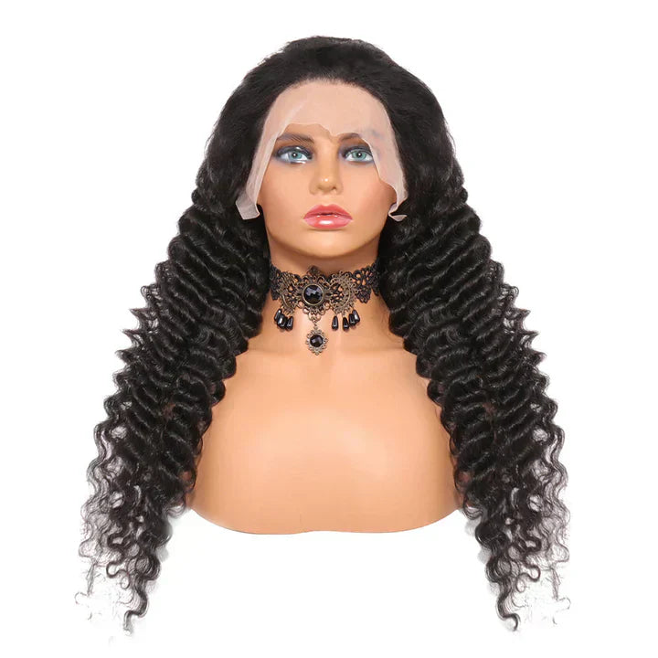 Synthetic Hair Front Lace Wigs Deep Wave Pre Plucked Deep Curly Wigs  