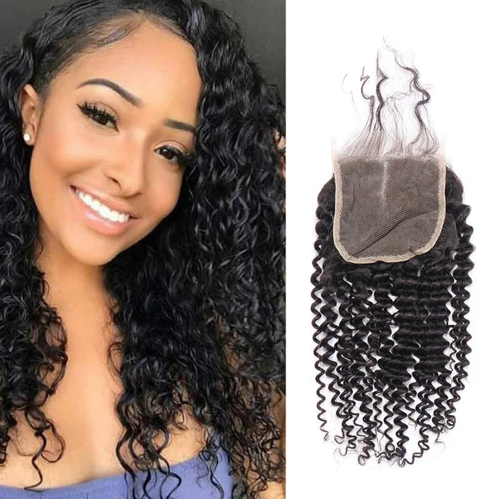 Brazilian Virgin Kinky Curly 4x4 Lace Cosure 100% Unprocessed Human Hair Middle Part Jerry Curly Lace Closure