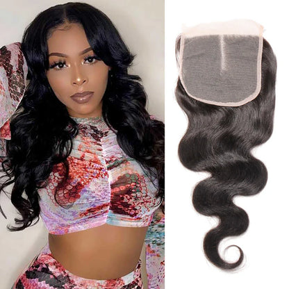 100% Unprocessed Brazilian Virgin Human Hair Body Wave 5x5 Closure Middle Part Natural Black Color with Baby Hair