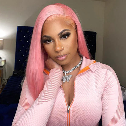 Light Pink Color Human Hair Lace Wig Transparent 13x4 Lace Frontal Wig