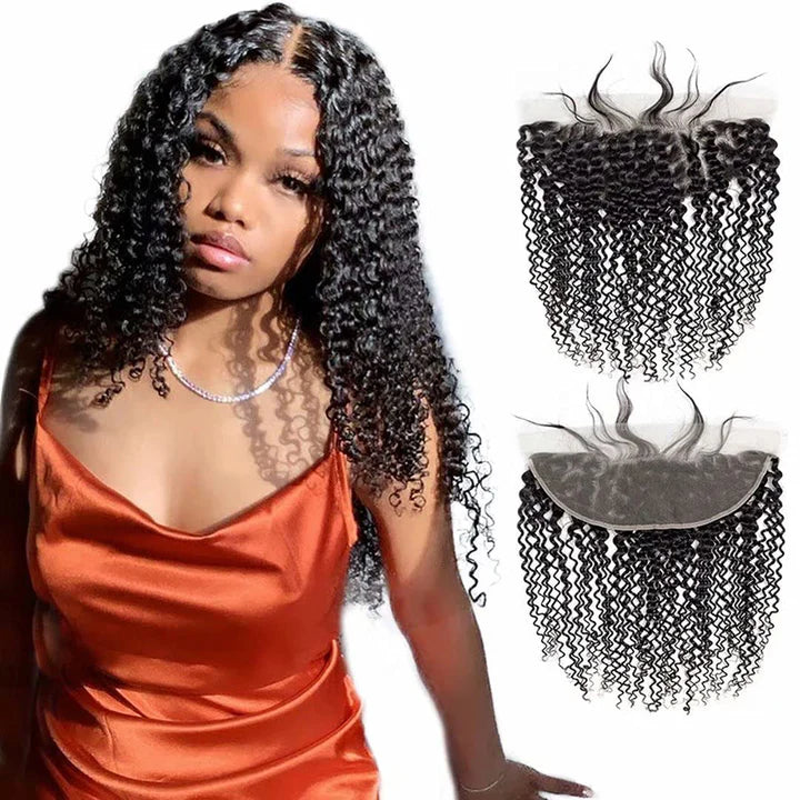 Brazilian Human Hair Ear To Ear 13x4 Kinky Curly Lace Frontal Free Part Pre Plucked Jerry Curly Closure with Baby Hair