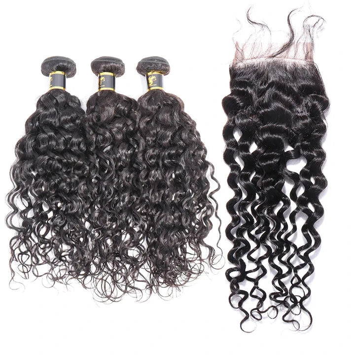 Cacaolux Hair Water Curly Bundles With Closure 100% Human Hair 3 Bundles Hair Free Shipping