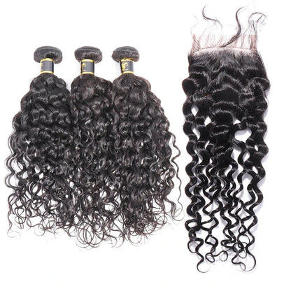 Cacaolux Hair Water Curly Bundles With Closure 100% Human Hair 3 Bundles Hair Free Shipping