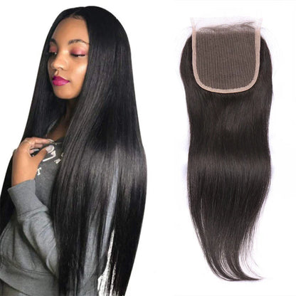 100% Unprocessed Human Hair Brazilian Lace Closure Straight Hair 4x4 Free Part Lace Closure Natural Black