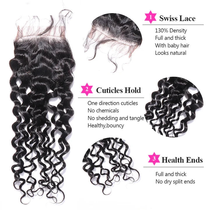 Cacaolux Hair Water Curly Bundles With Closure 100% Human Hair 3 Bundles Hair Free Shipping