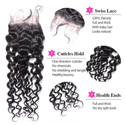 Cacaolux Hair Water Curly Bundles With Closure 100% Human Hair 3 Bundles Hair Free Shipping