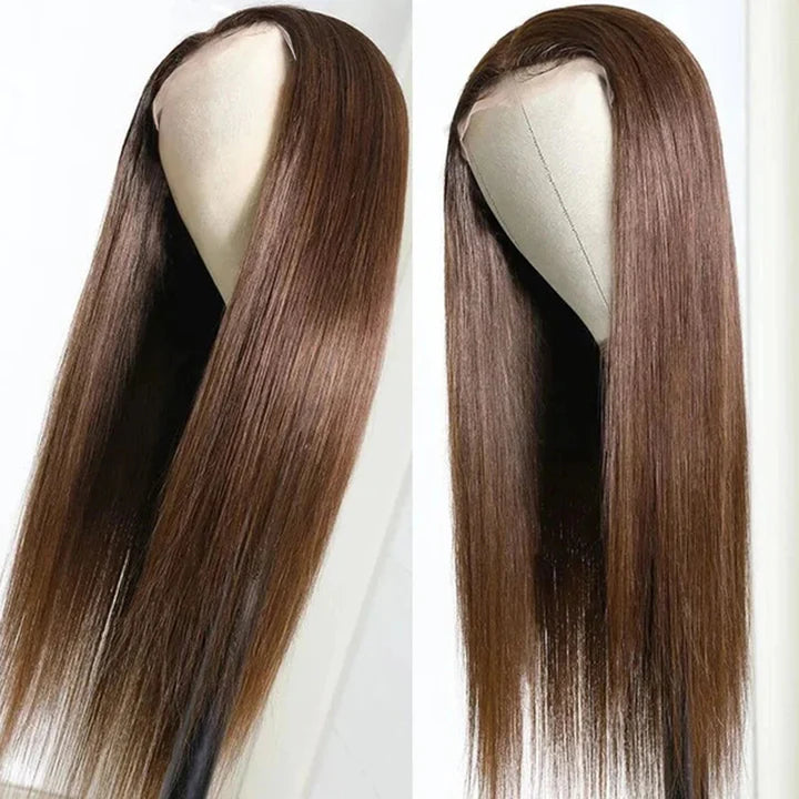 Chestnut Brown Color Human Hair Lace Front Wig Pre-plucked Hairline 13x4 Lace Wig