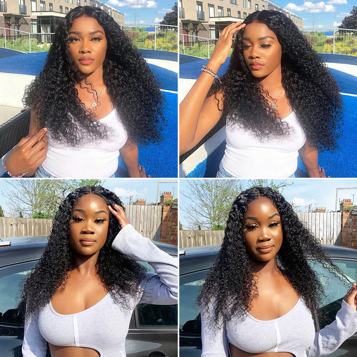 180% Preplucked 4x4 Kinky Curly Lace Front Human Hair Wigs With Baby Hair Lace Closure Wig