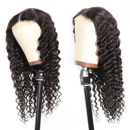 Deep Wave Lace Closure Human Hair Wigs 4x4 Pre Plucked Curly Wigs For Black Women