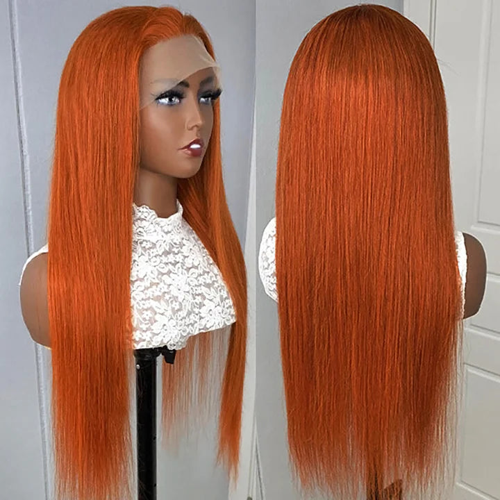 Ginger Color Human Hair Straight Lace Front Wig Transparent 13x4 Lace Wig