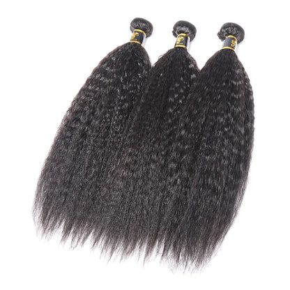 100% Unprocessed Brazilian Virgin Kinky Straight Human Hair 3 Bundles with 13x4 Lace Frontal Natural Black Color Hair Extension