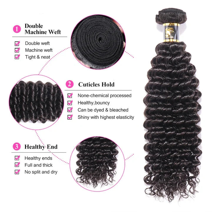 Cacaolux Deep Wave Human Hair Bundles With Closure Brazilian Hair Weave With Closure