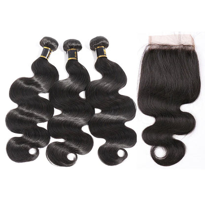 Cacaolux Human Hair Bundles With Closure 3 Bundles Body Wave Brazilian Hair With Swiss Lace Closure