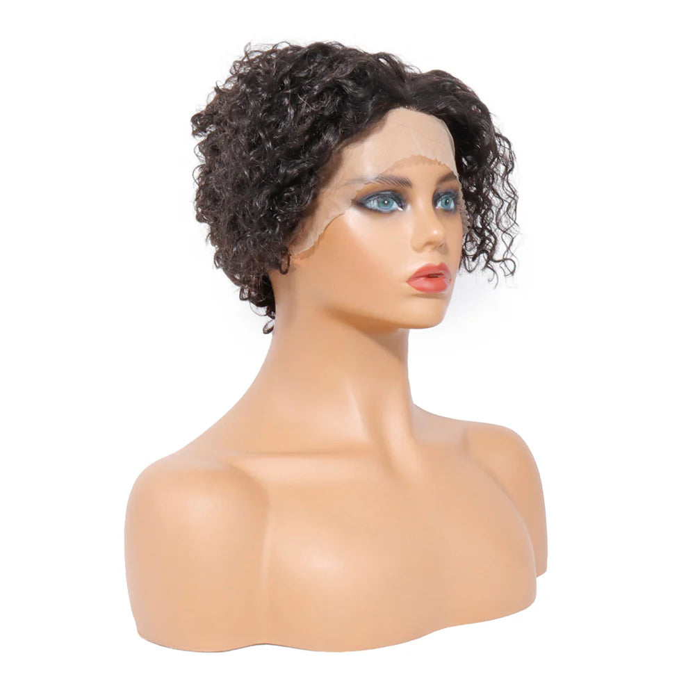 13x4x1 T-Part Lace Wig Pixie Cut Wig Short Curly Human Hair Wigs for Women Soft and Fluffy Curly Wig Pre Plucked Hairline 150% Density