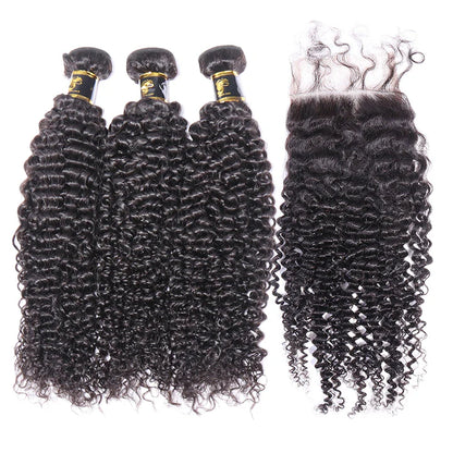 Cacaolux Hair Kinky Curly Bundles With Closure 3 Bundles Virgin Human Hair Free Shipping