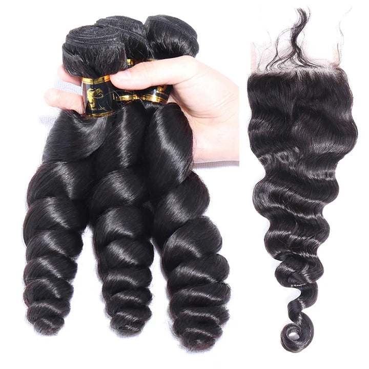 Cacaolux Brazilian Hair Loose Wave Bundles with Closure 100% Natural with Free Shipping