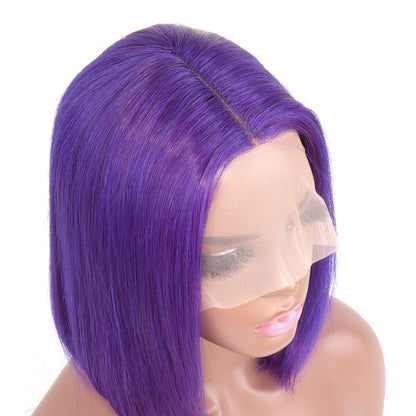 Cacaolux Short Purple Bob Wig Silky Straight 13x1x4 Swiss Lace Front T Part Virgin Human Hair Wigs Pre Plucked for Women 150% Density