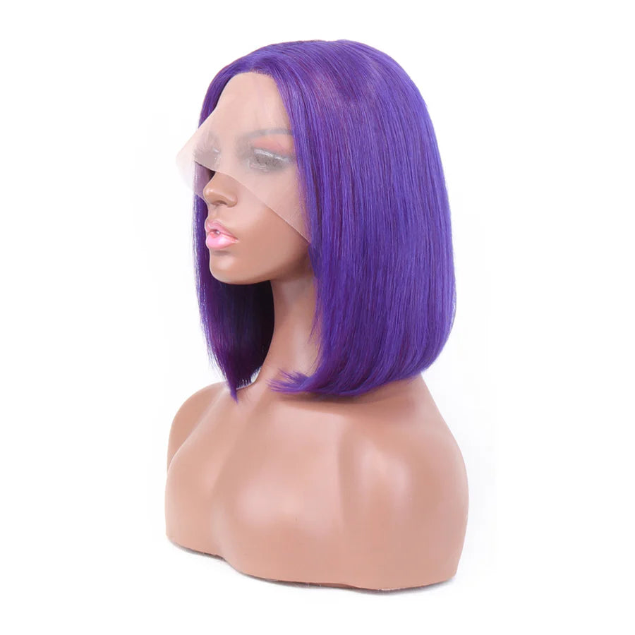 Cacaolux Short Purple Bob Wig Silky Straight 13x1x4 Swiss Lace Front T Part Virgin Human Hair Wigs Pre Plucked for Women 150% Density