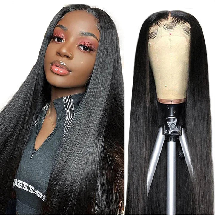 Cacaolux Hair 180% Density Virgin Peruvian Straight Human Hair Wigs for Black Women Natural Color Straight 4x4 Lace Closure Wig