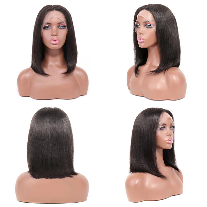 613 Bob Wig with Bangs Glueless 150% Density Brazilian Human Hair None Lace Machine Made Blonde Straight Wigs